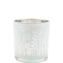 Teelicht Glas weiss mit blumen  höhe 7,7cm 5.00